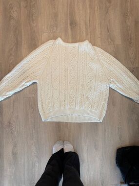 Women's Cream Cable Crewneck Sweater
